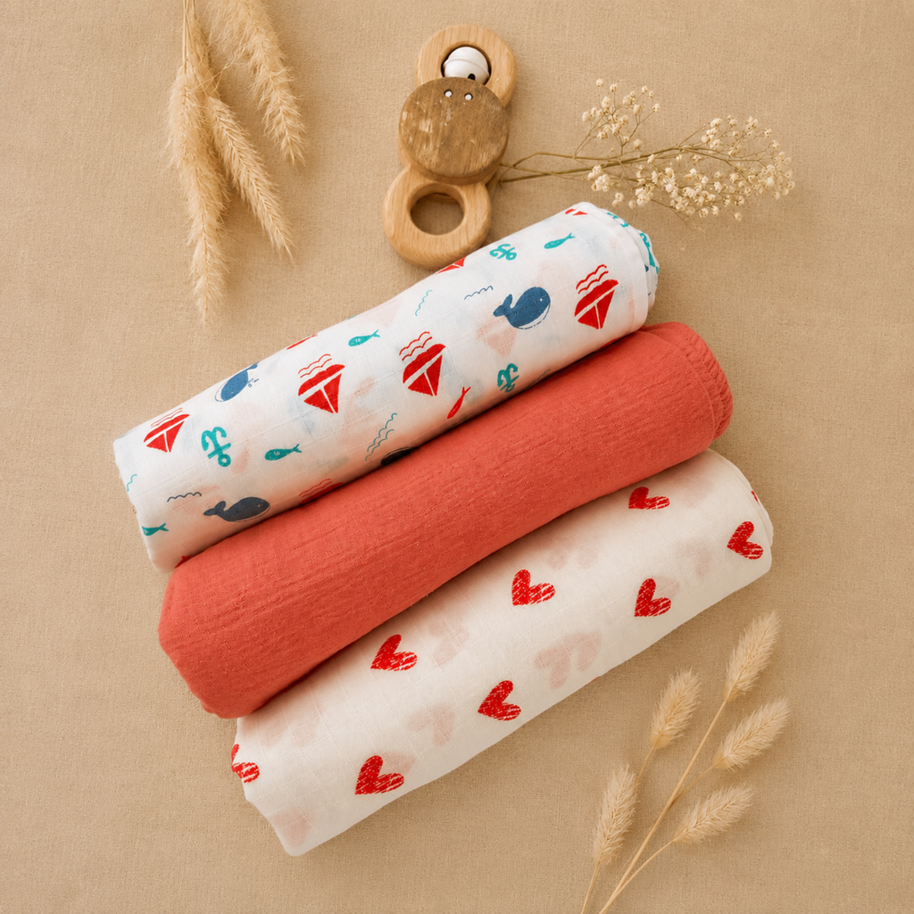 Cotton Muslin Swaddle Set - Coral Cove - Pack of 3