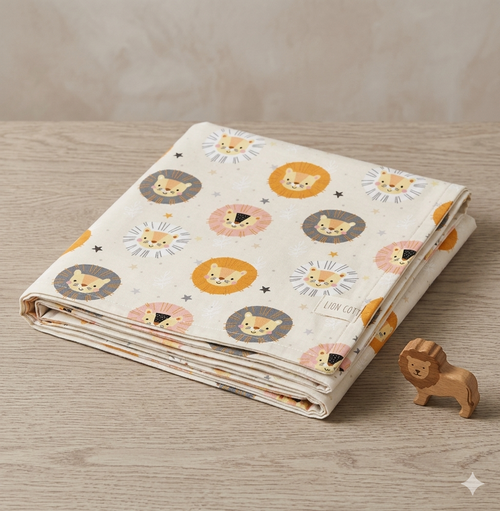 Reversible baby blanket with lion print
