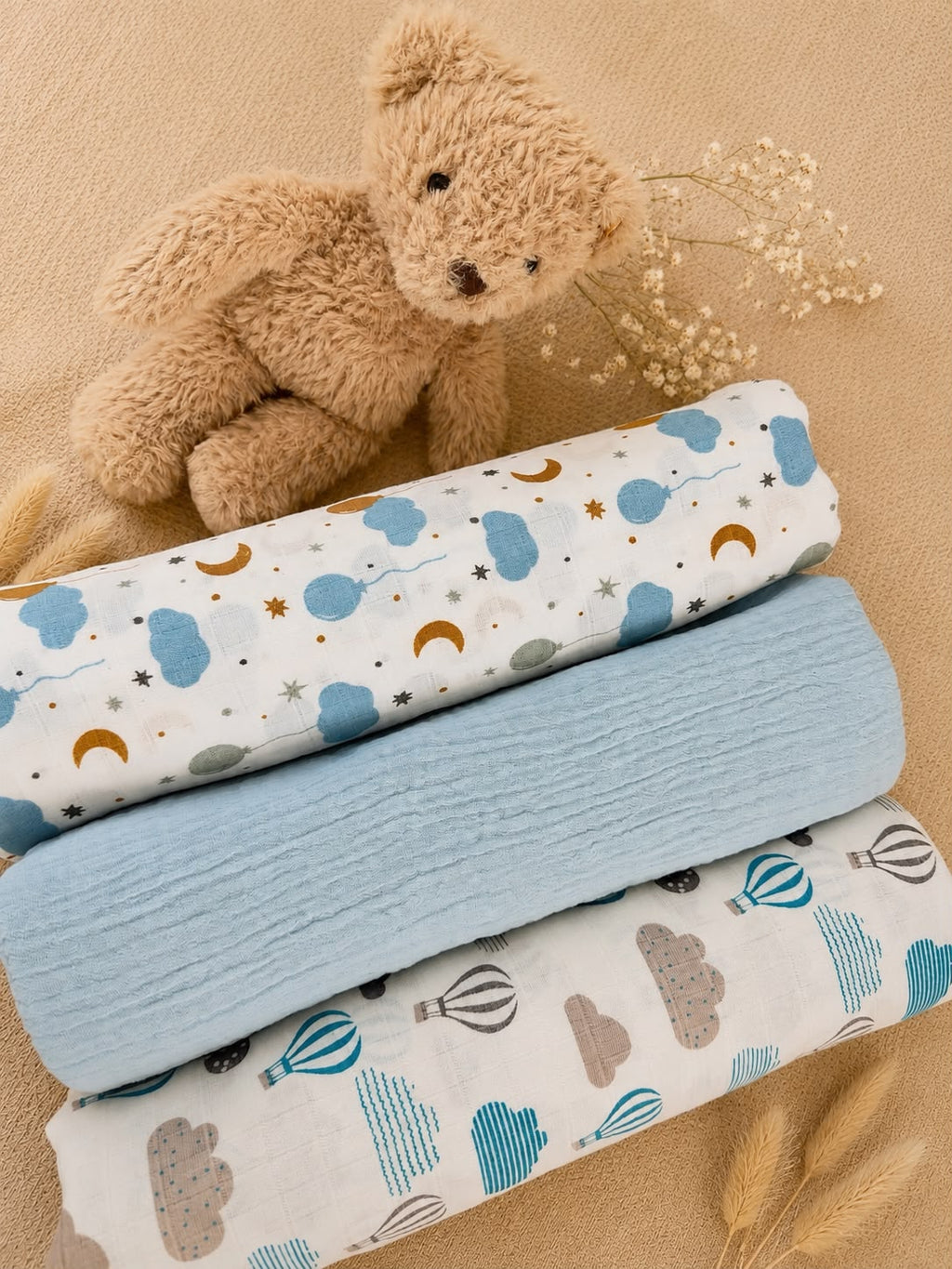 Cotton Muslin Swaddle Set - Blue Skies - Pack of 3