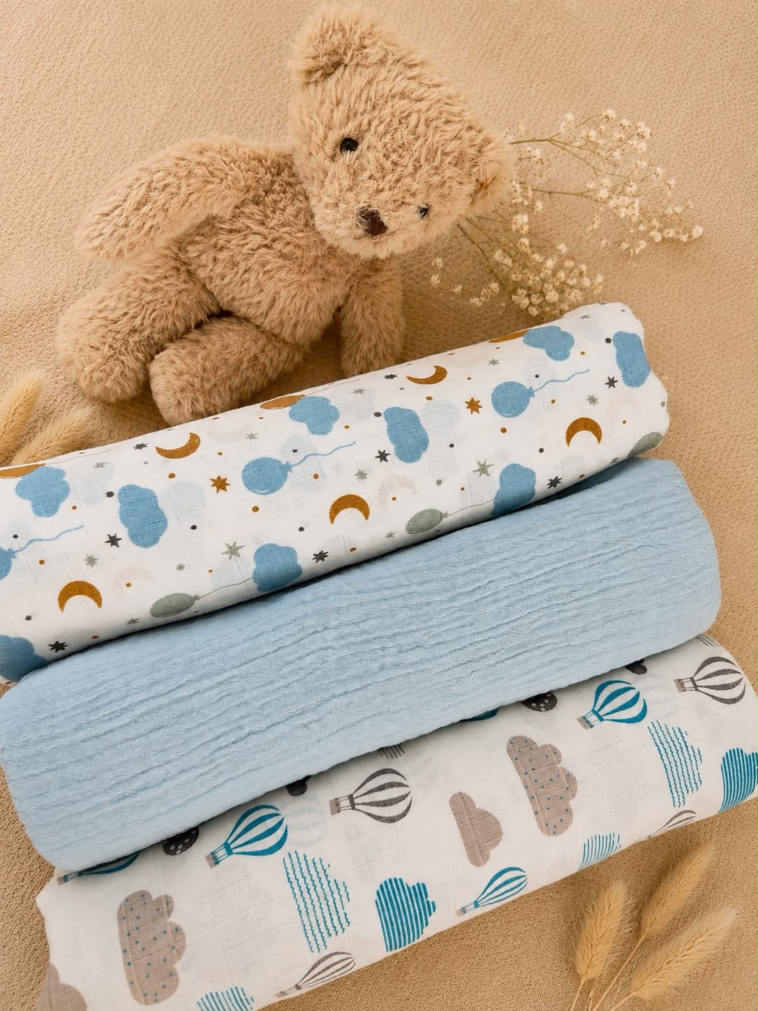 Cotton Muslin Swaddle Set - Blue Skies - Pack of 3