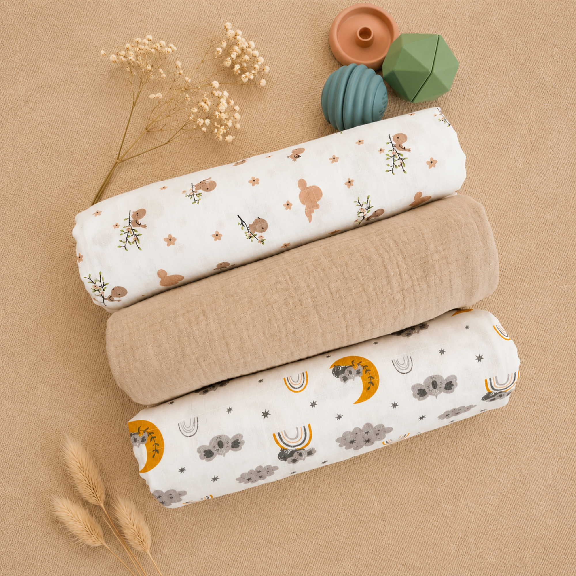 Cotton Muslin Swaddle Set - Sleepy Meadow - Pack of 3