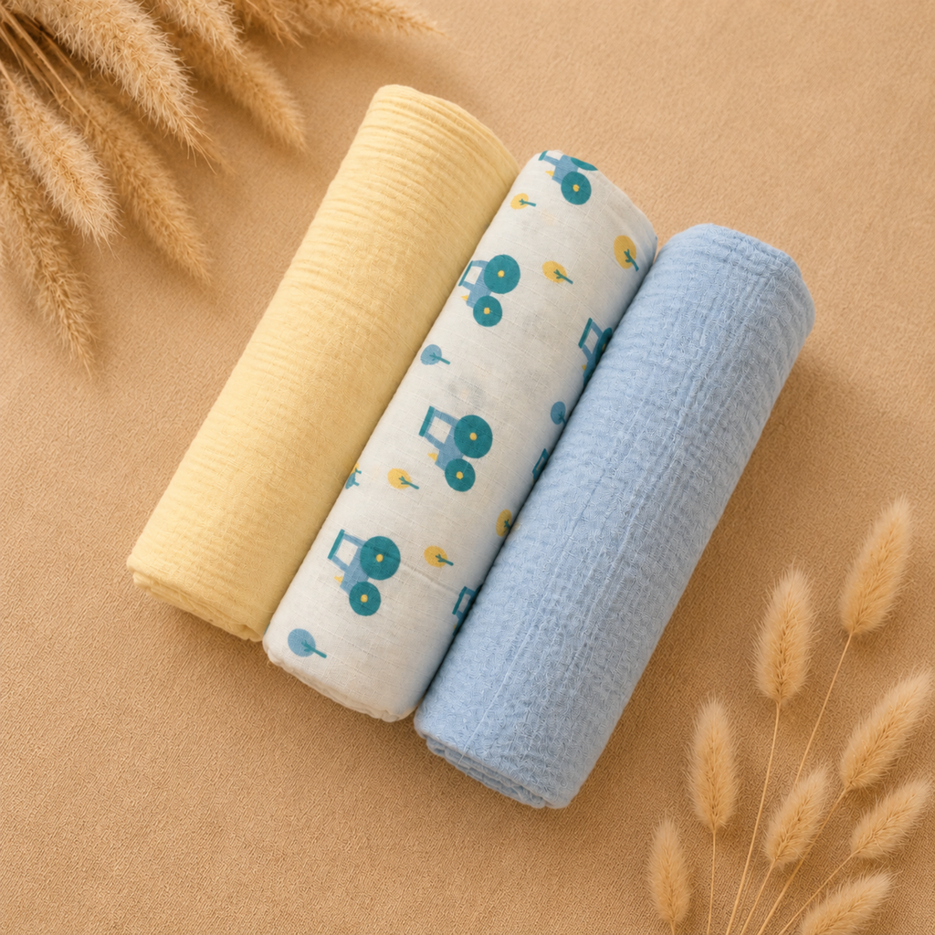Cotton Muslin Swaddle Set - Pastel Farm - Pack of 3