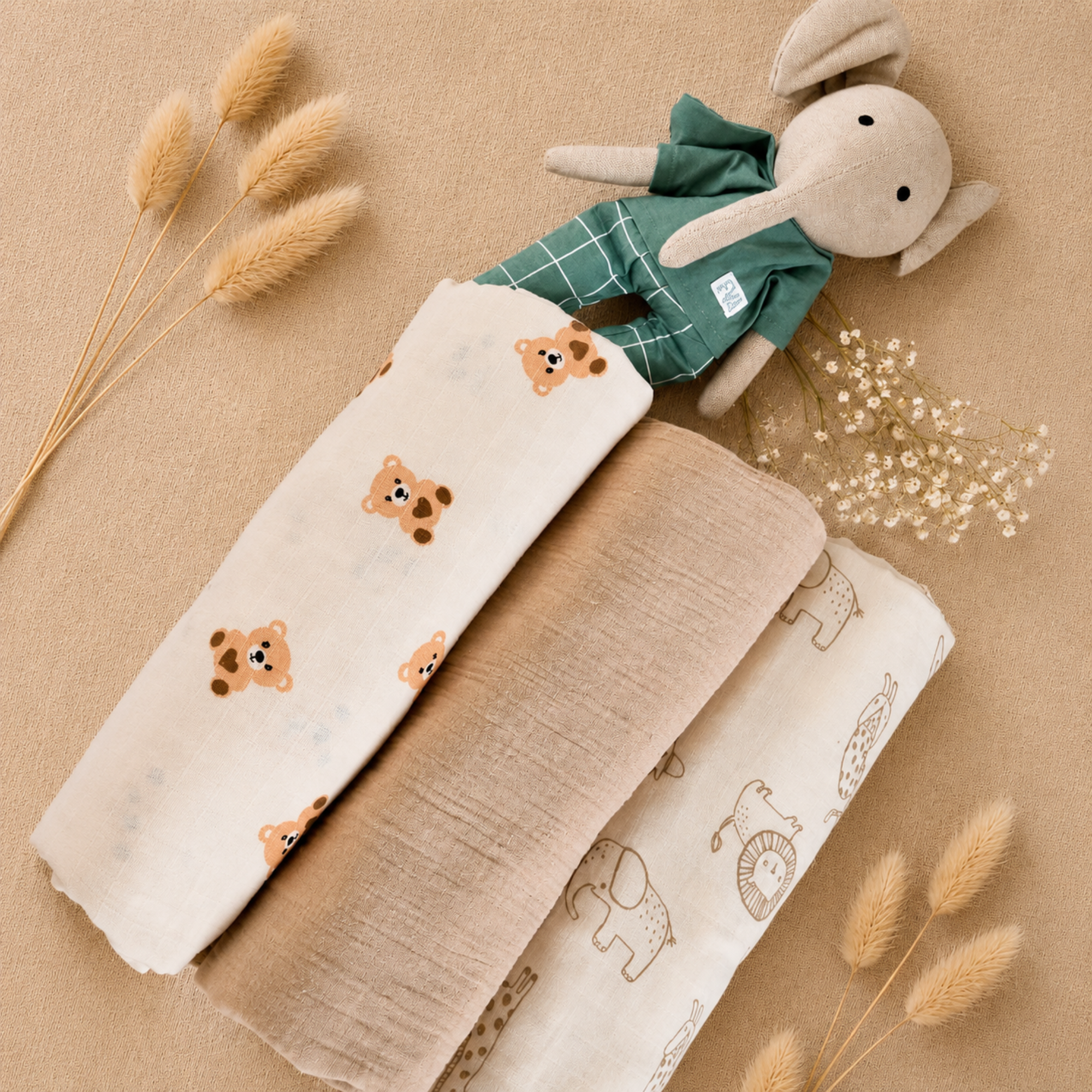 Cotton Muslin Swaddle Set - Neutral Nursery - Pack of 3